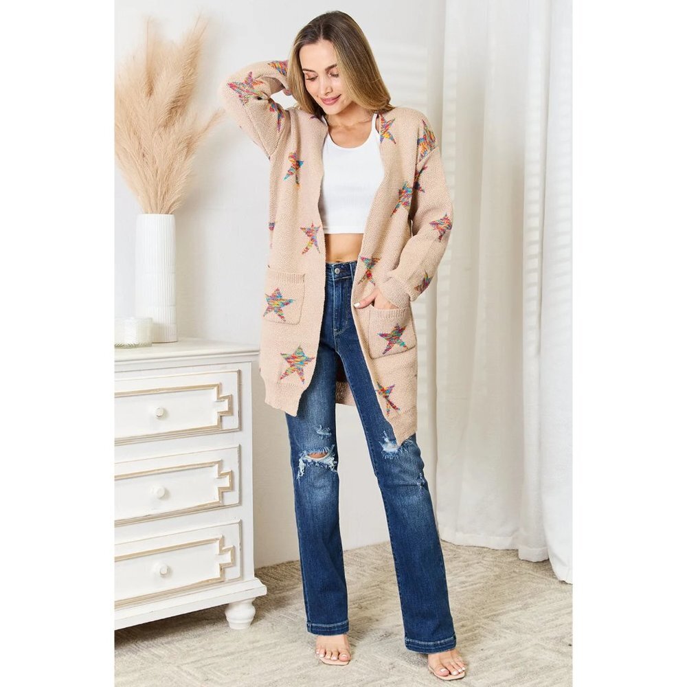 Double Take Star Pattern Open Front Longline Card… - image 3